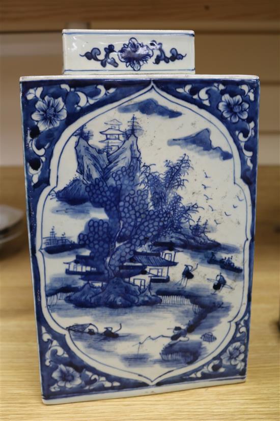 A square blue and white lidded vase height 30cm
